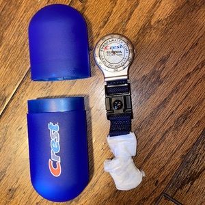 New Rare Collectible Crest Toothpaste Pocket Watch by Europa Belt Clip